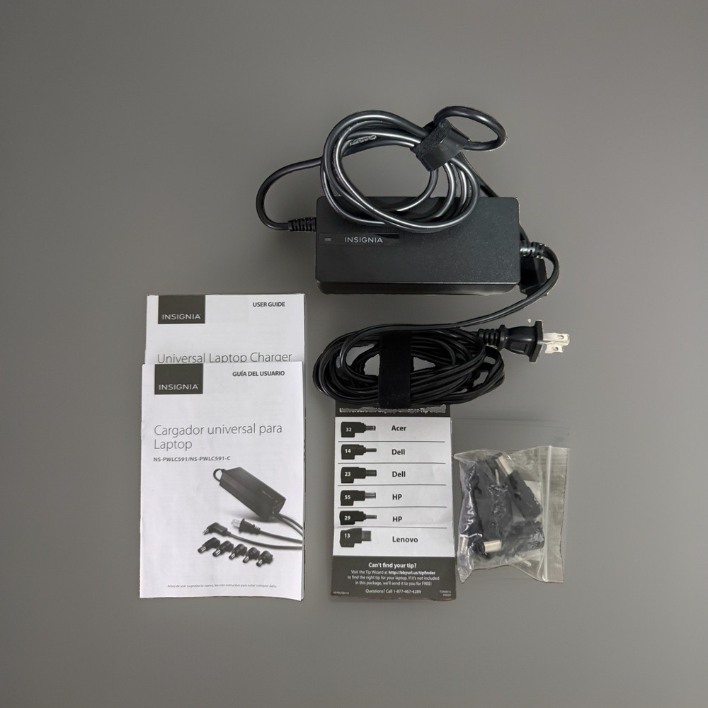 Insignia NS-PWLC591 90W Universal Laptop Charger AC Power Adapter Black